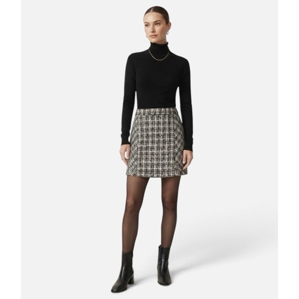 White House Black Market Black White Tweed Wool Blend Pencil Skirt Womens Size 4